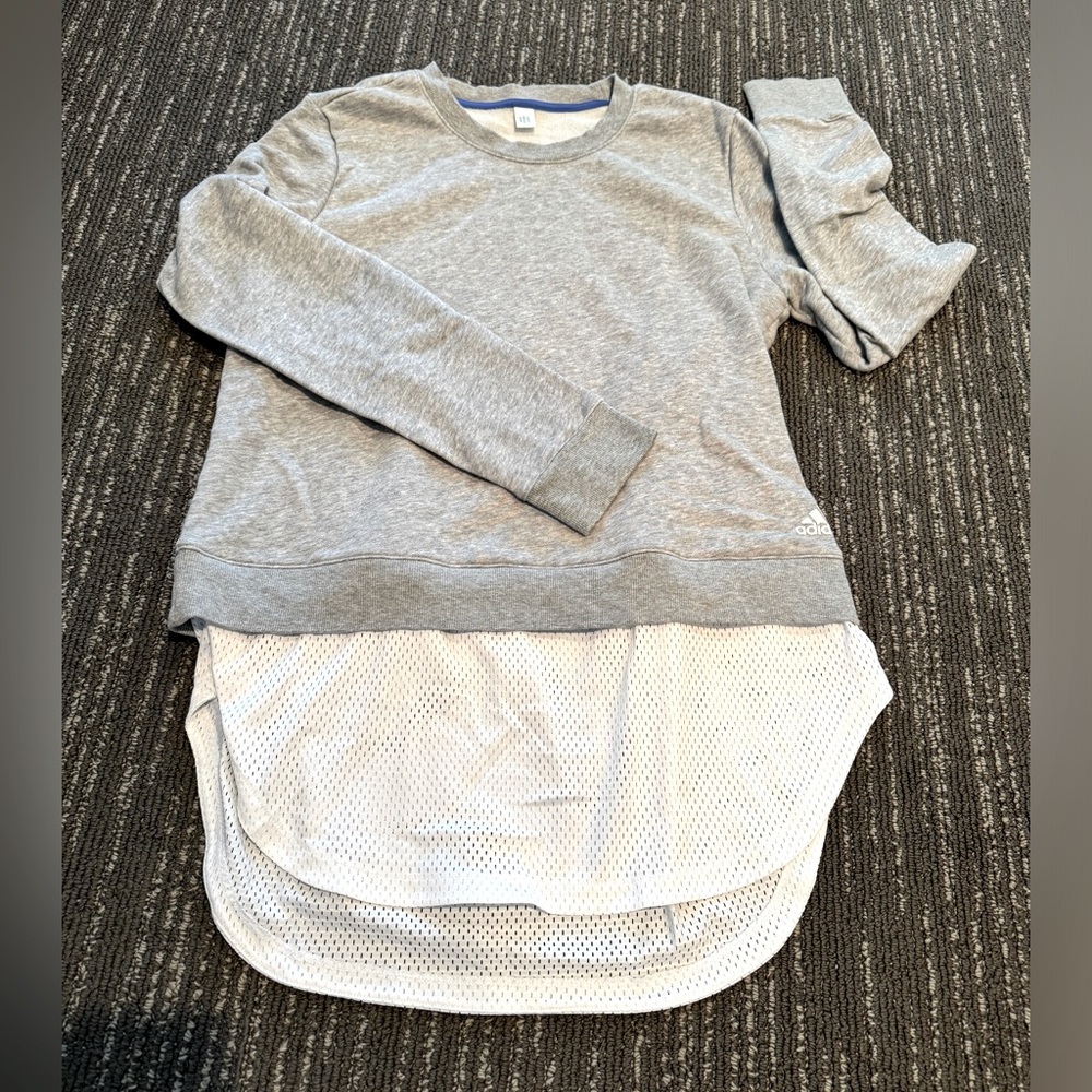 ADDIDAS Grey Sweatshirt with White Mesh Underlayer